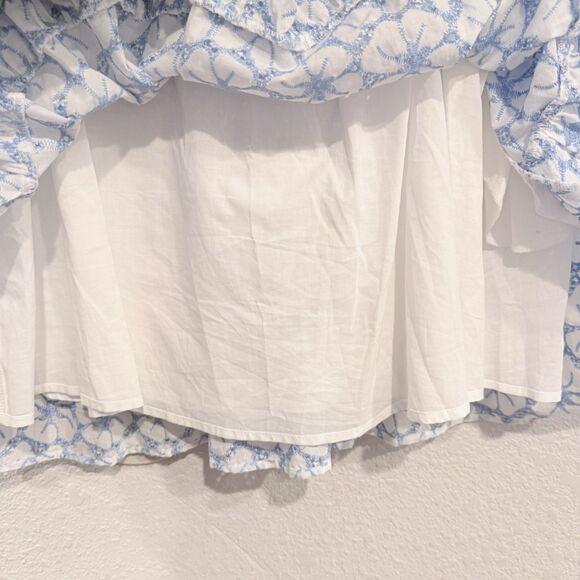 Milly Evelyn Tiered Eyelet Mini Dress Blue Floral Embroidered Spaghetti Straps - Picture 9 of 13